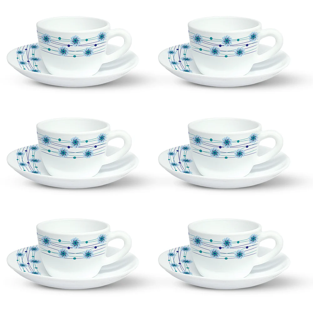 Larah by Borosil Bluebell Cup n Saucer Set, 140ml x 12