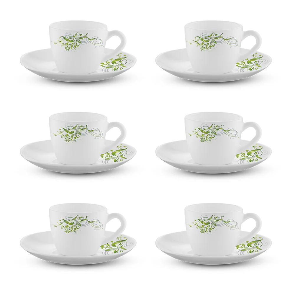 Larah by Borosil Erba Cup n Saucer Set, 90ml x 12