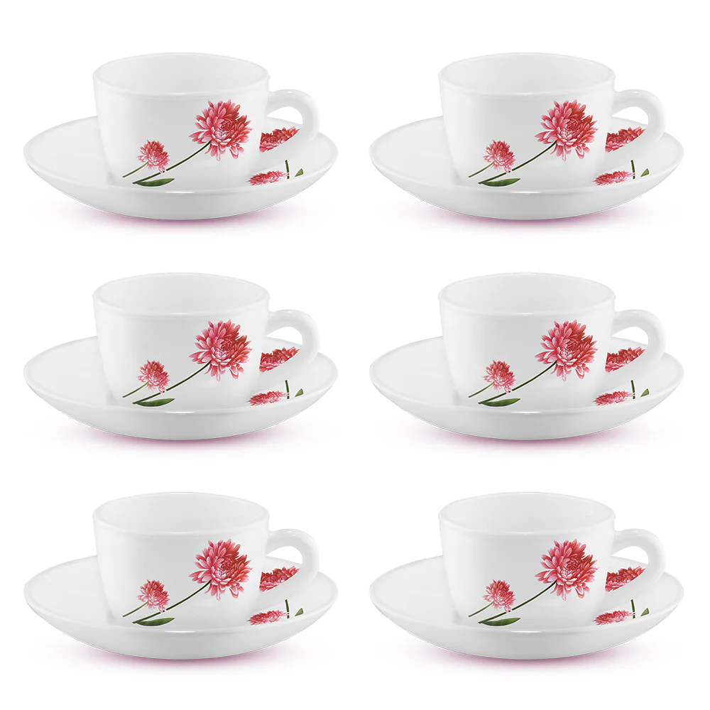 Larah by Borosil Belle Cup n Saucer Set, 140ml x 12