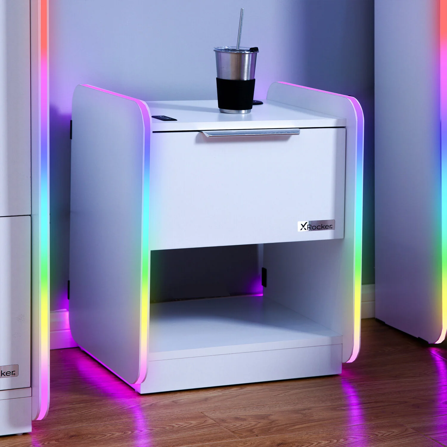 Electra LED Bedside Side Table with Wireless Charging - White RGB