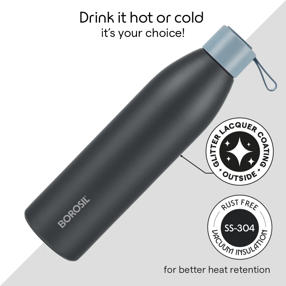 Duomate Vacuum Insulated Stainless Steel Bottle, Black, Personalise