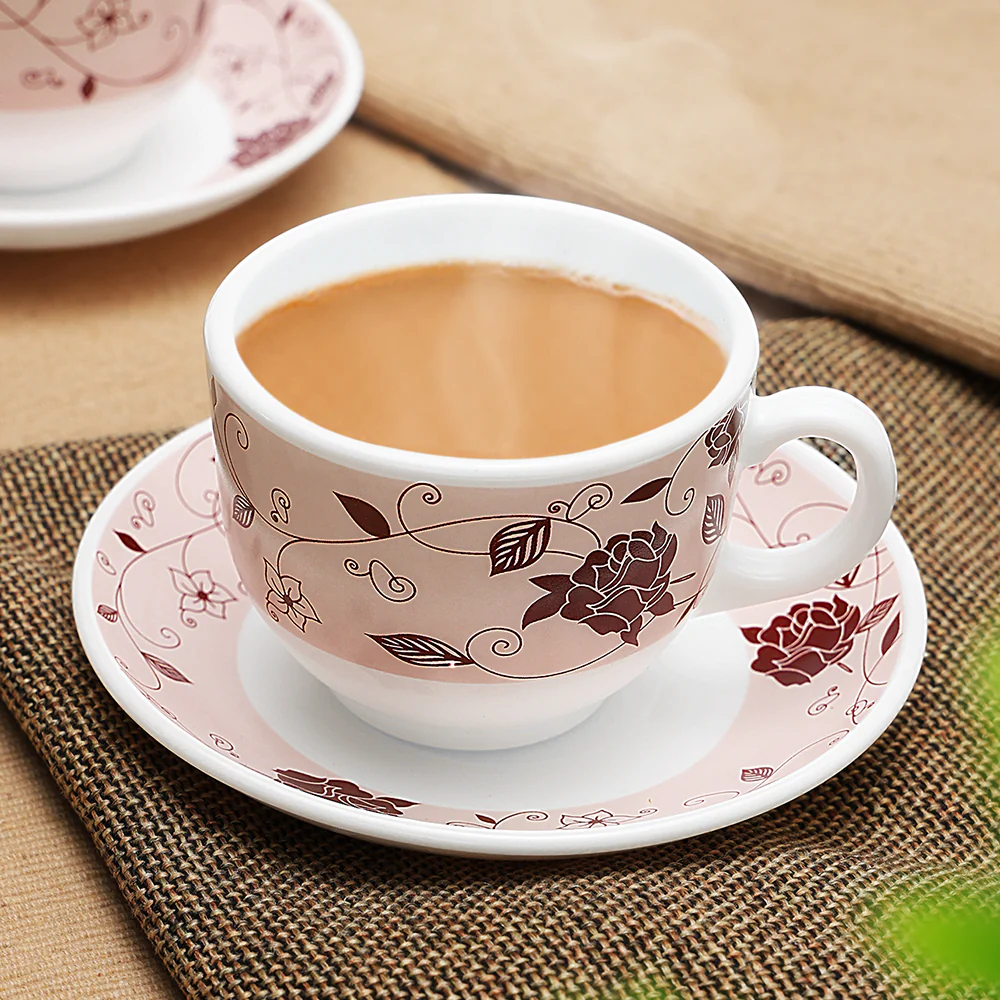 Larah by Borosil Rosa Brown Cup n Saucer Set, 220ml x 12