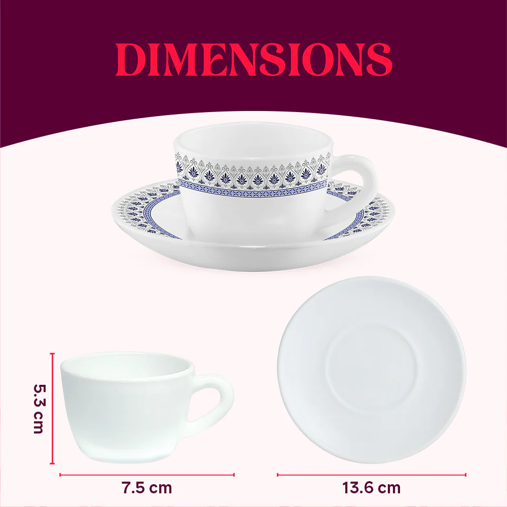 Larah by Borosil Ocean Cup n Saucers Set, 140ml x 8