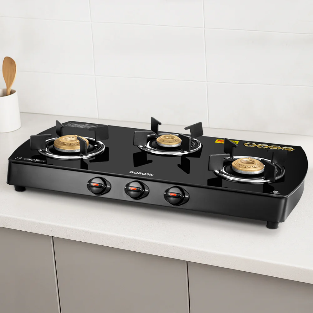 Borosil Prima Glass-top Gas stove, 3 Burners