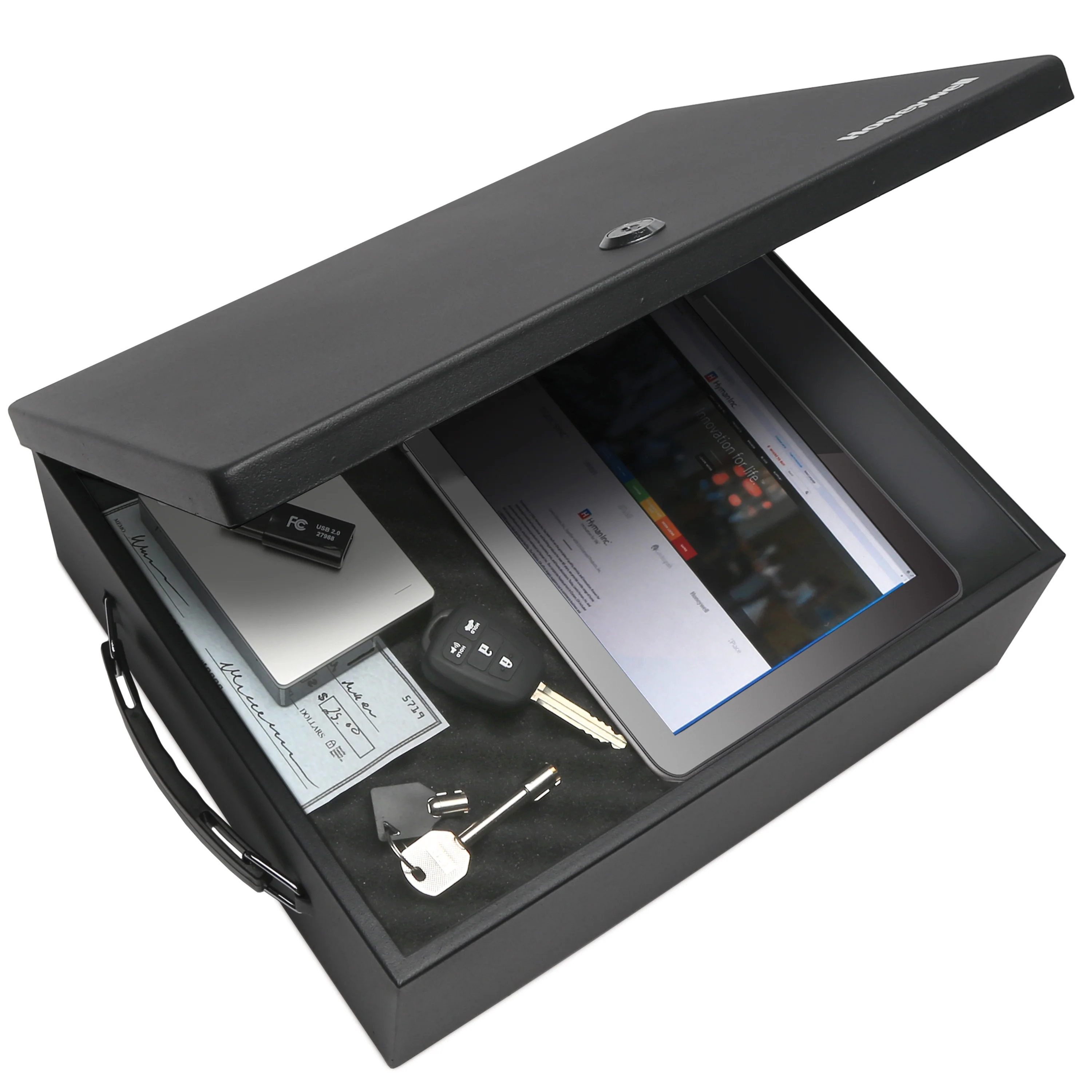 Honeywell 6209 Large Steel Security Cash Box with Key Lock & Handles