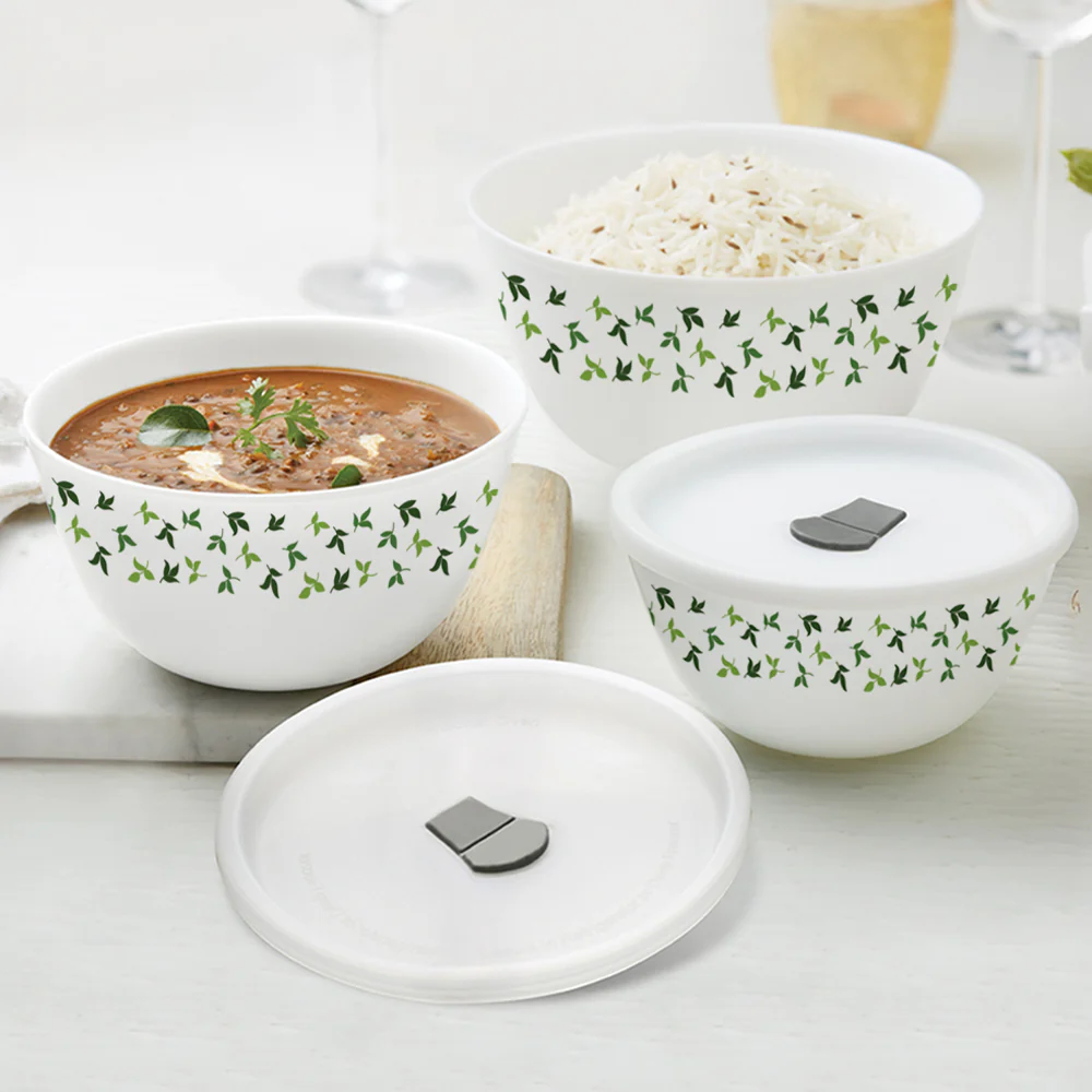 Larah by Borosil Sage 4 pc Mixing Bowl, 500 ml + 1 L + 1.5 L