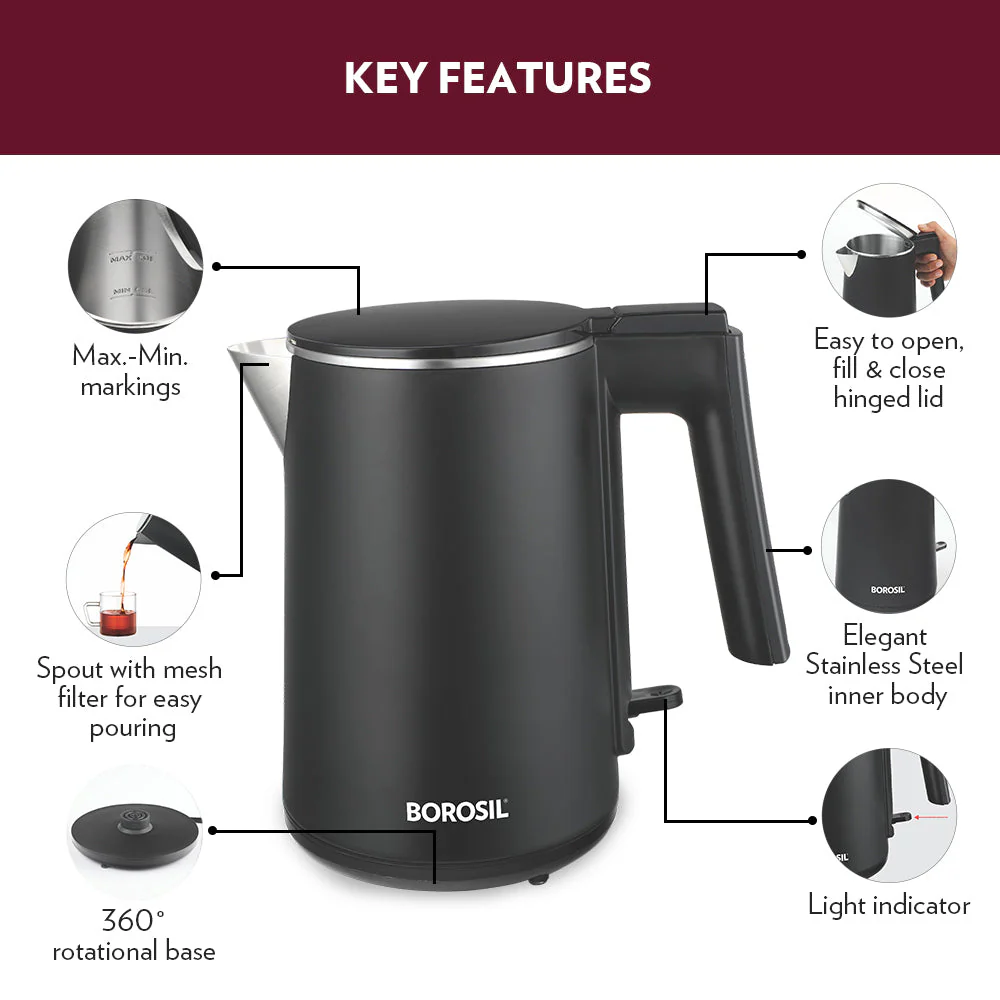 Borosil Cooltouch SS Electric Kettle, 1L