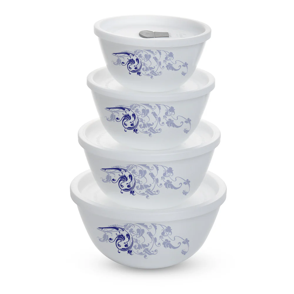 Larah by Borosil Blue Eve Mixing Bowl Set w Lid, 6 pc Set (500ml + 750ml + 1 L)