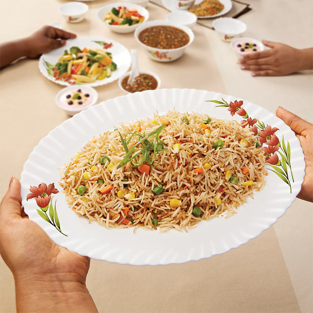 Larah by Borosil Red Iris Dinner Set, 27 pc