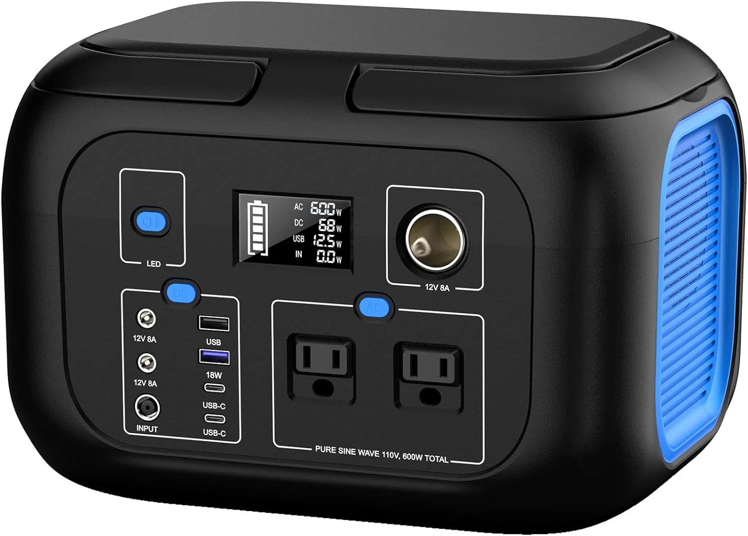 Portable Power Station 300W Power Bank with AC Outlet 228Wh Solar Generator with LED Light 9 Outputs Battery Backup Power Supply