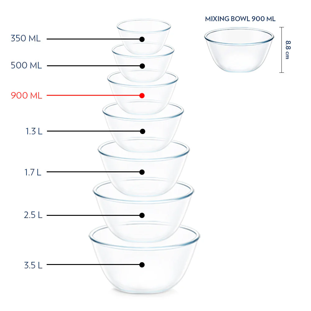 Borosil Select Mixing Bowl w Blue Lid Set of 2, 900ml + 900ml