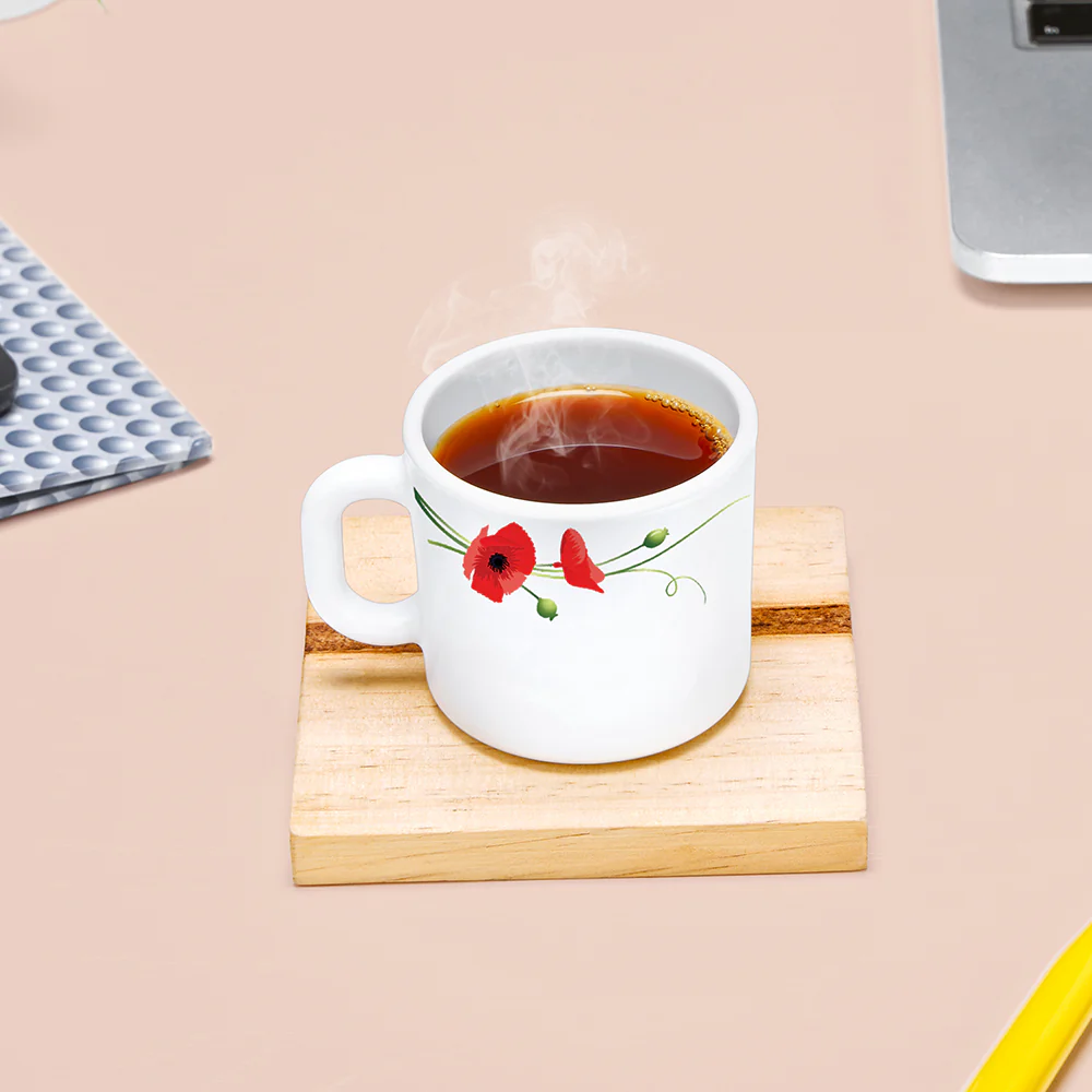 Larah by Borosil Red Carnation Mug Set, 100ml x 6