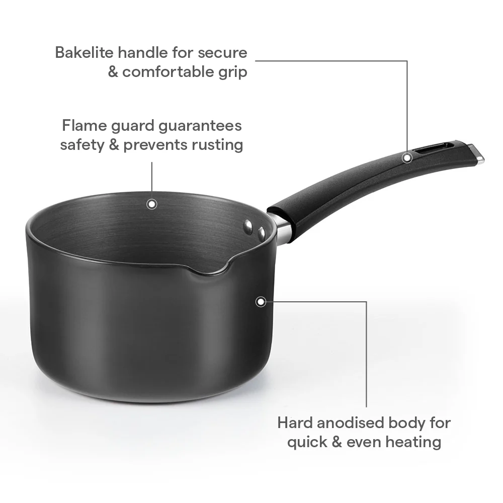 Hard Anodized Induction Base Spout Sauce Pan, 16 cm / 2L
