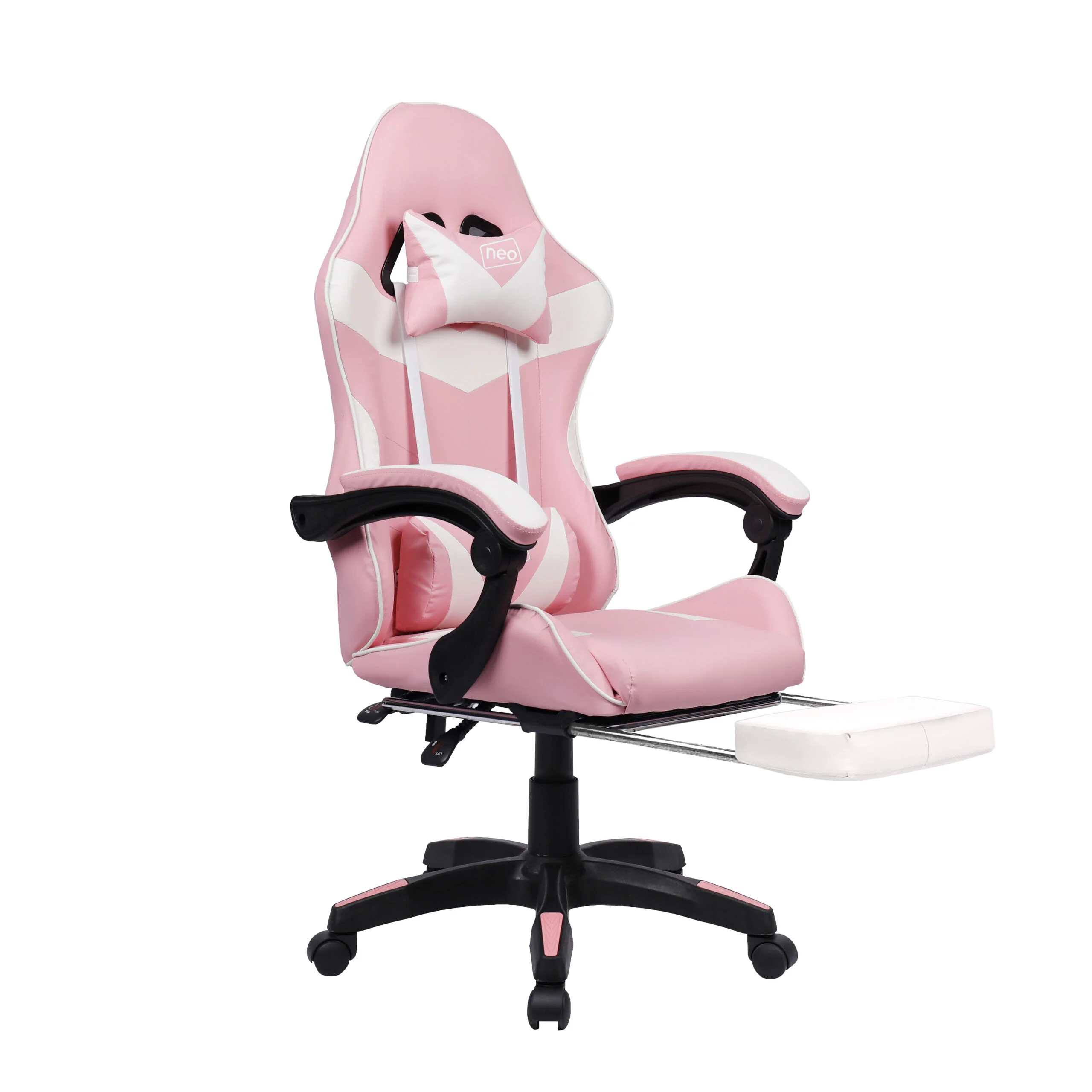 Neo Gaming Chair Pink & White PU Leather with Footrest