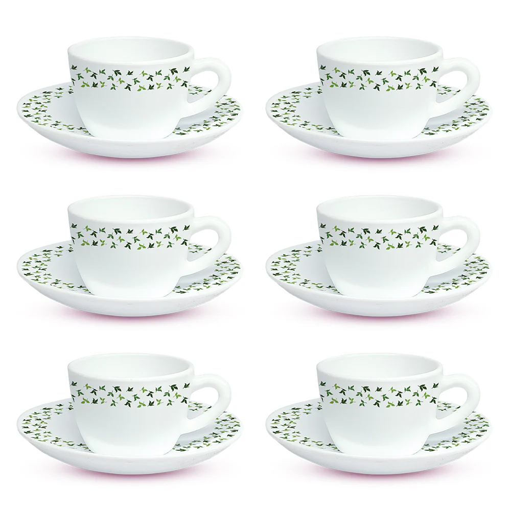 Larah By Borosil Sage Cup n Saucer Set, 140ml x 12