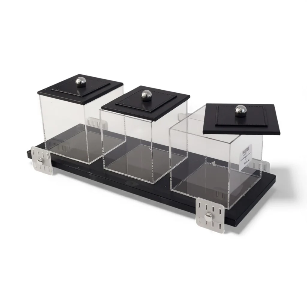 4 Piece Leather Canister Set Black