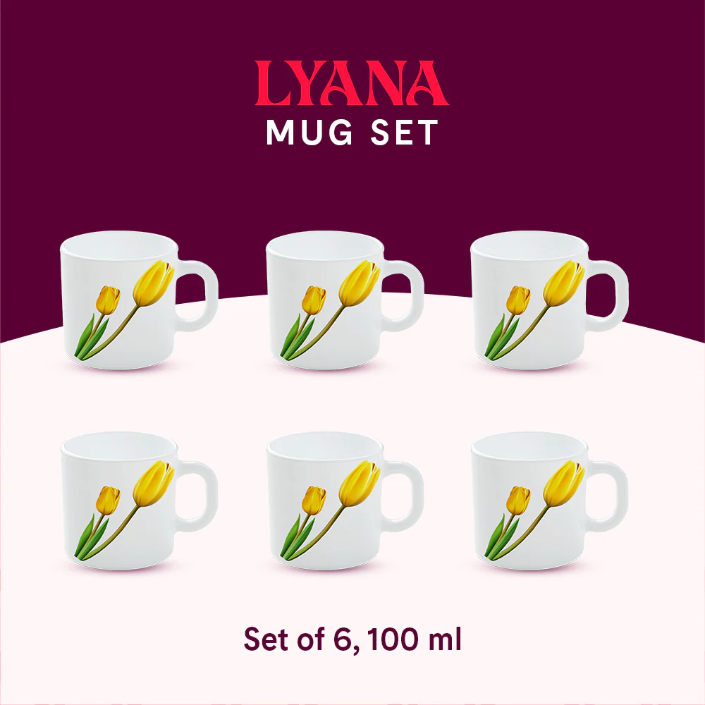 Larah by Borosil Lyana Mug Set, 100ml x 6