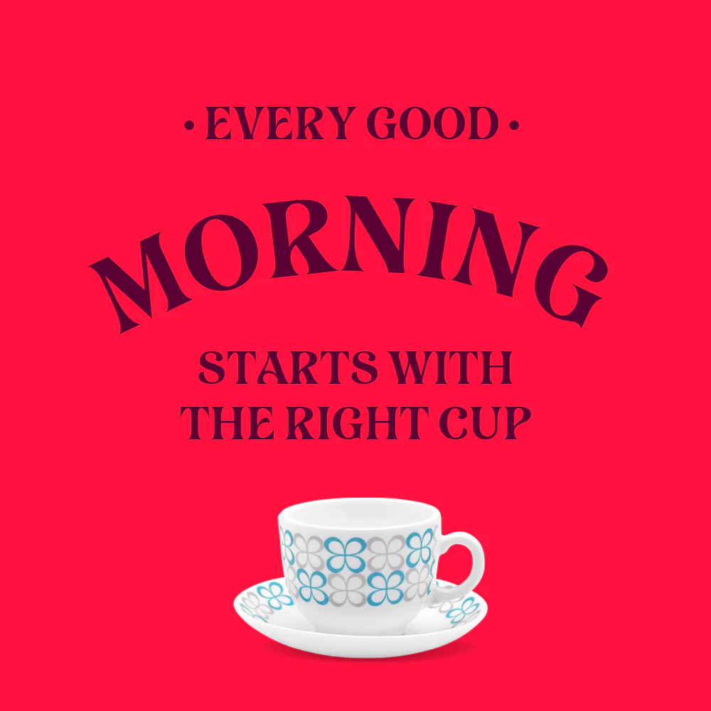 Larah by Borosil Sundrop Blue Cup n Saucer Set, 220ml x 12