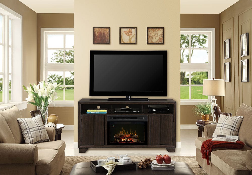 Bayne Electric Fireplace Media Console w/Logs in Graphite