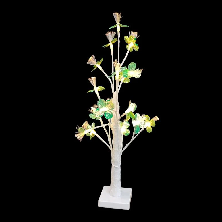 60cm LED Tree with Leaves Green & White