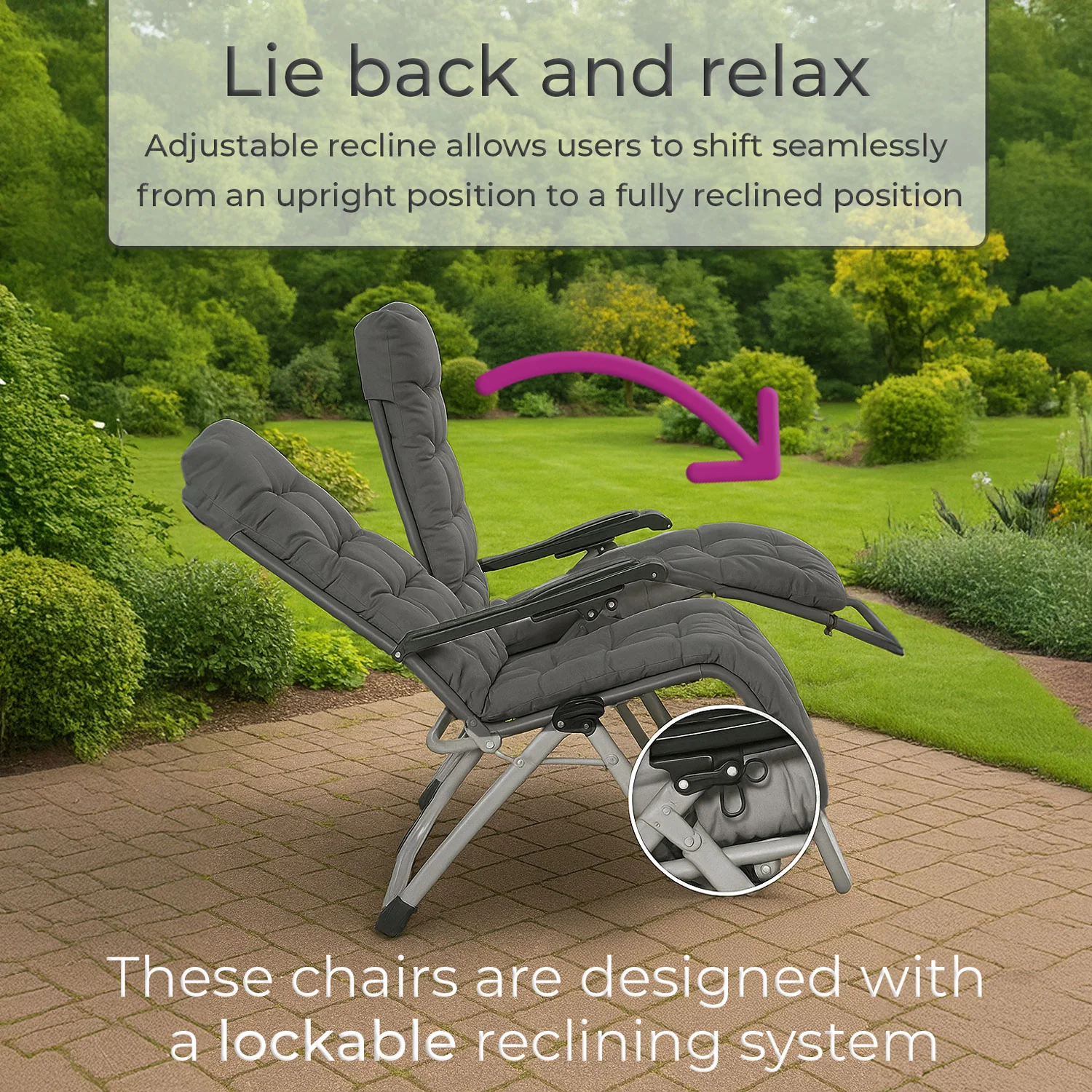 Neo Dark Grey Zero Gravity Sun Lounger With Padded Cushions Set of Two