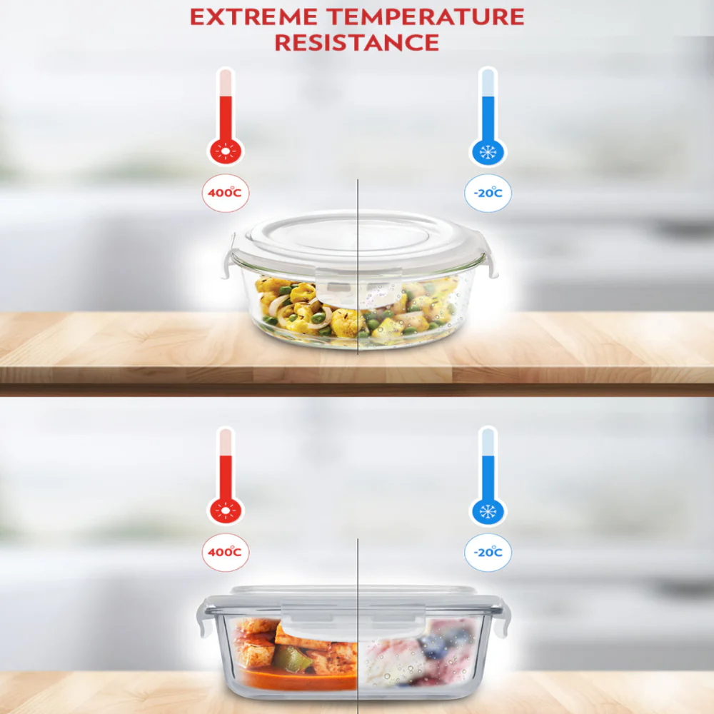 Borosil Prime Universal Glass Lunchbox, 320ml x 2 (+) 240ml x 2