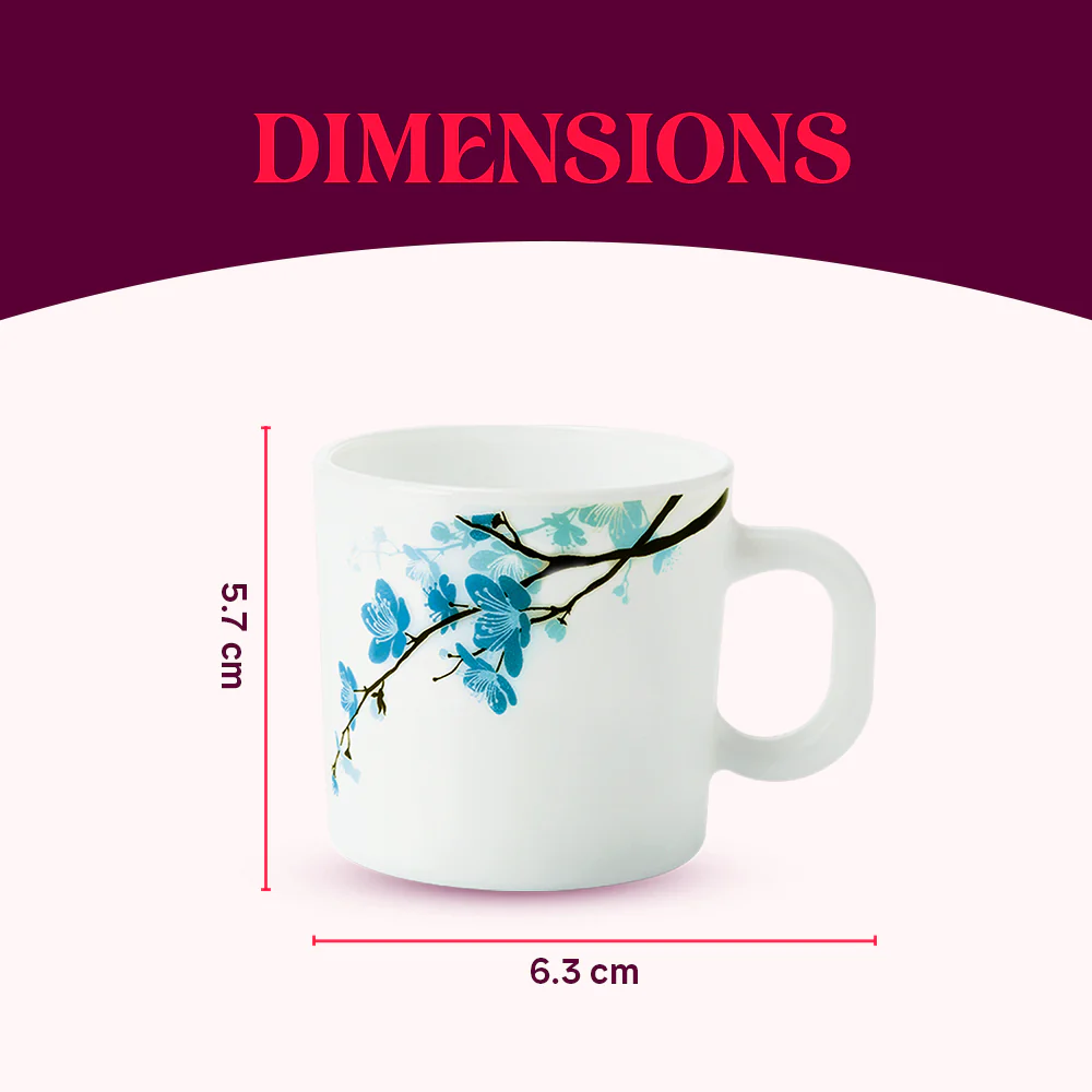 Larah by Borosil Mimosa Mug Set, 100ml x 6