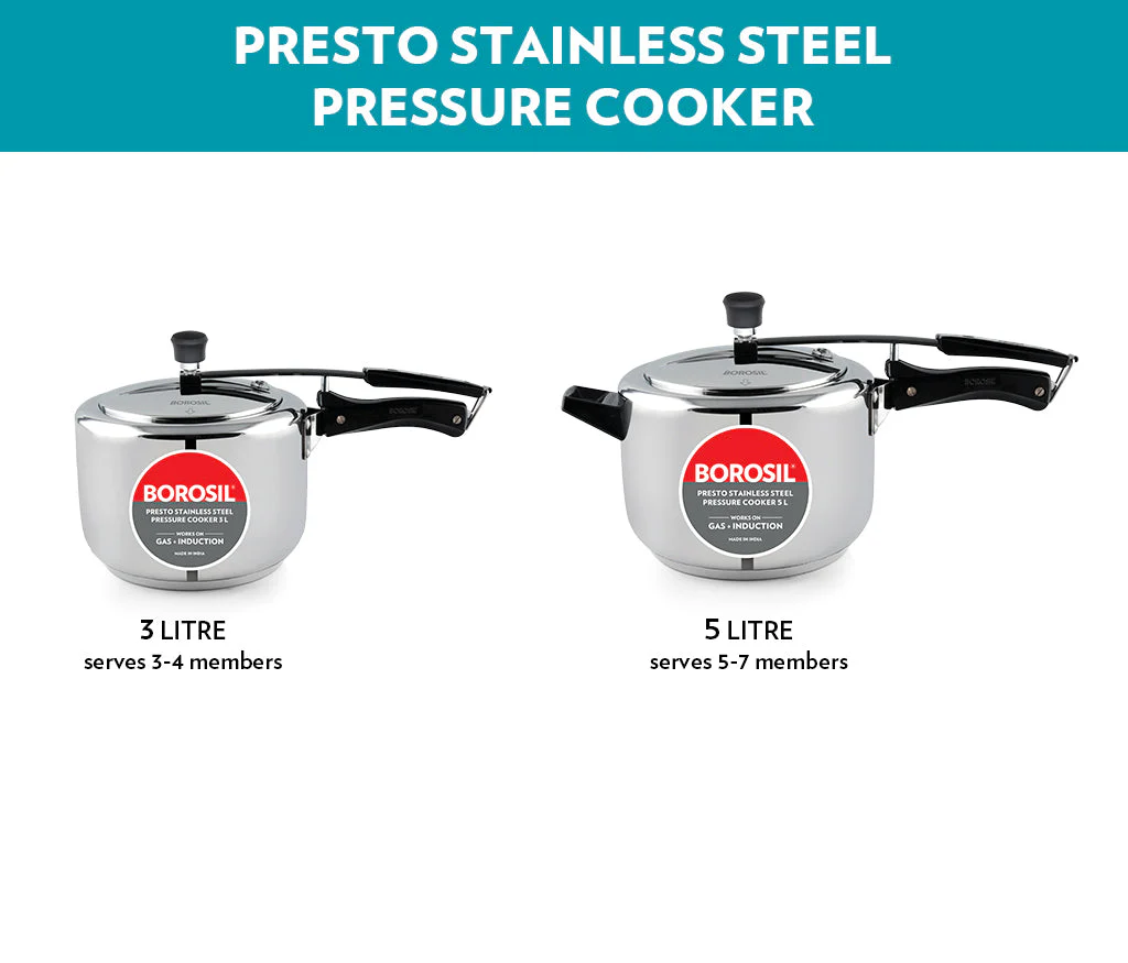 Borosil Presto SS Pressure Cooker, 5L