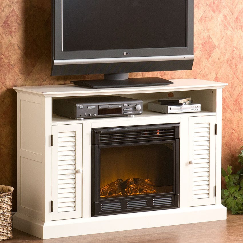 Antebellum Electric Fireplace Media Cabinet in Antique White- FE9306