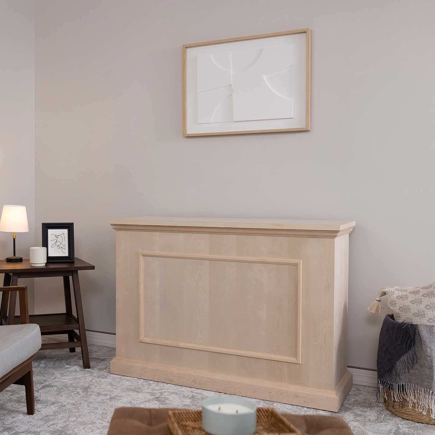 The Elevate 72012 Unfinished Smart TV Lift Cabinet for 50 Inch Flat screen TVs