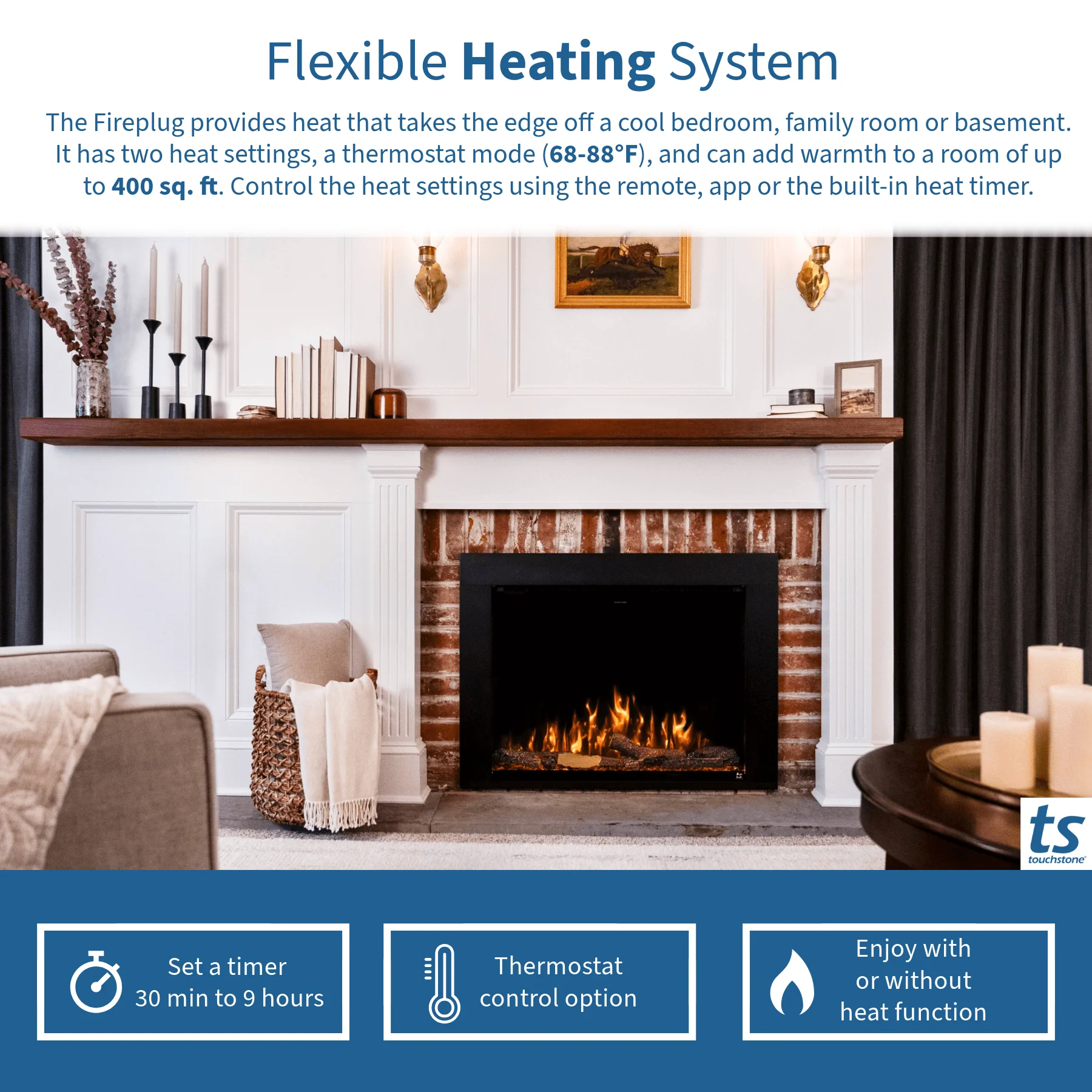 Fireplug™ Pro 33 inch Smart Electric Fireplace Insert with Fire Crackle Sound 80072