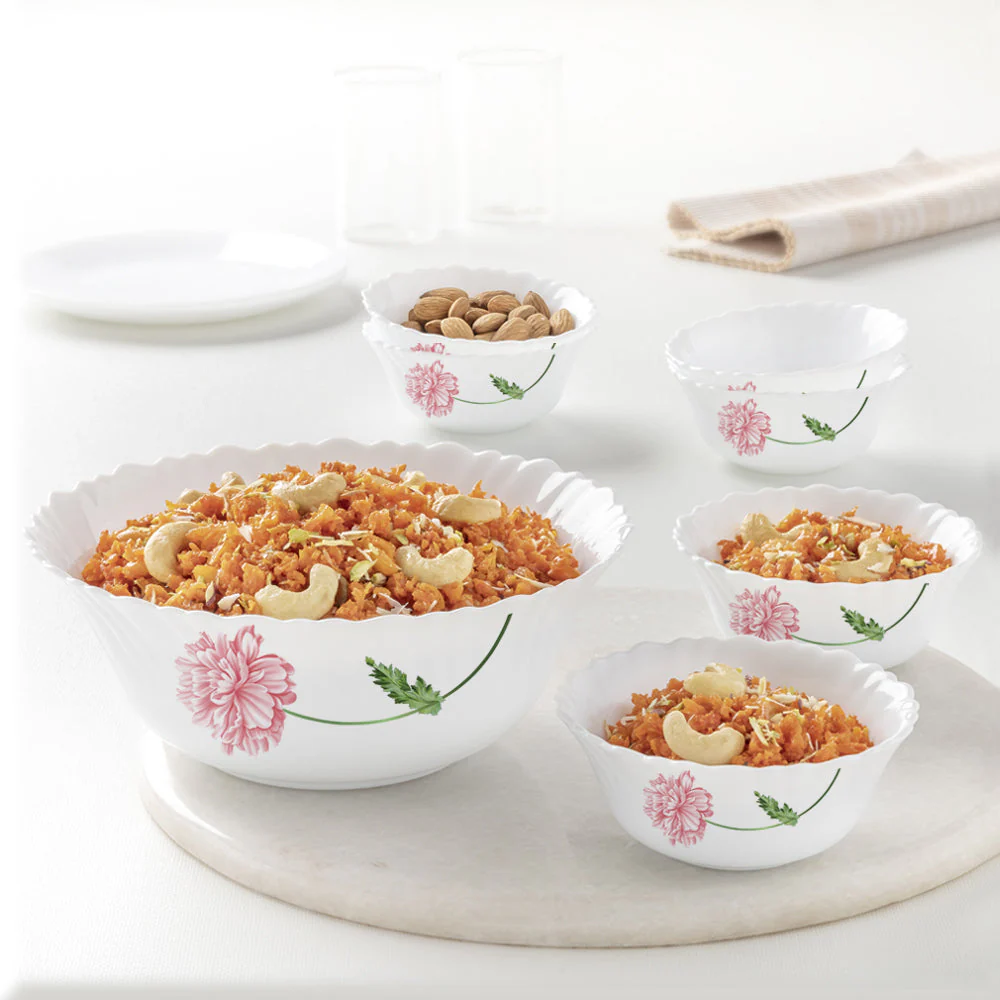 Larah by Borosil Red Mist Pudding Set, 7 pc (Small)