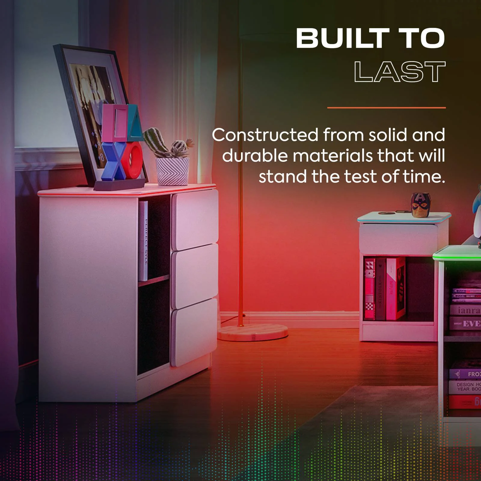 Carbon-Tek LED Chest of 3 Drawers - White RGB