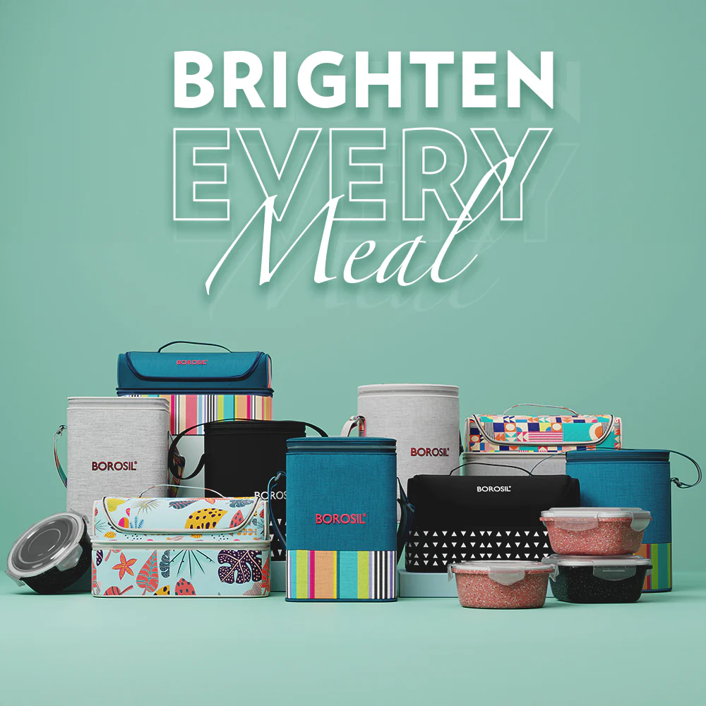 Borosil Kube Black Glass Lunch Box, Round x 3 (Tall), Set of 3, 400ml