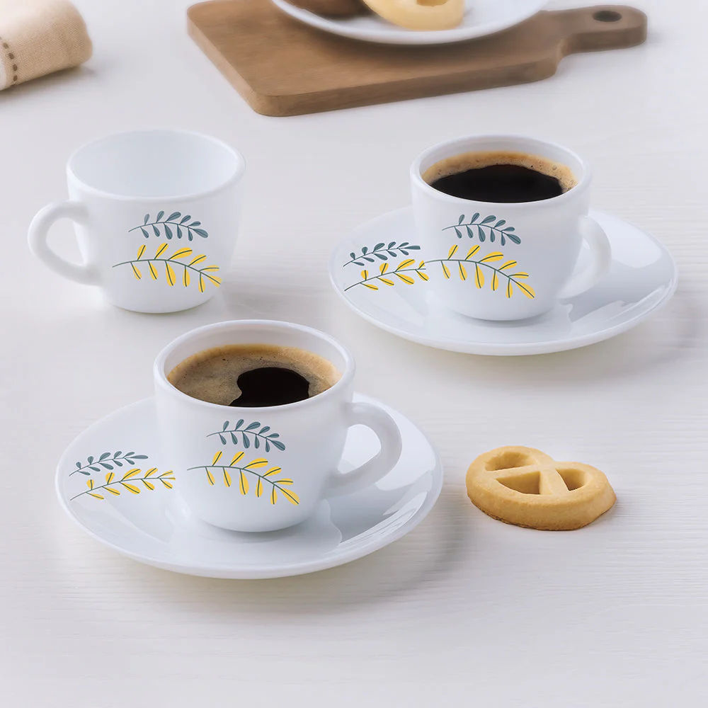 Larah by Borosil Niva Cup n Saucer Set, 140ml x 8