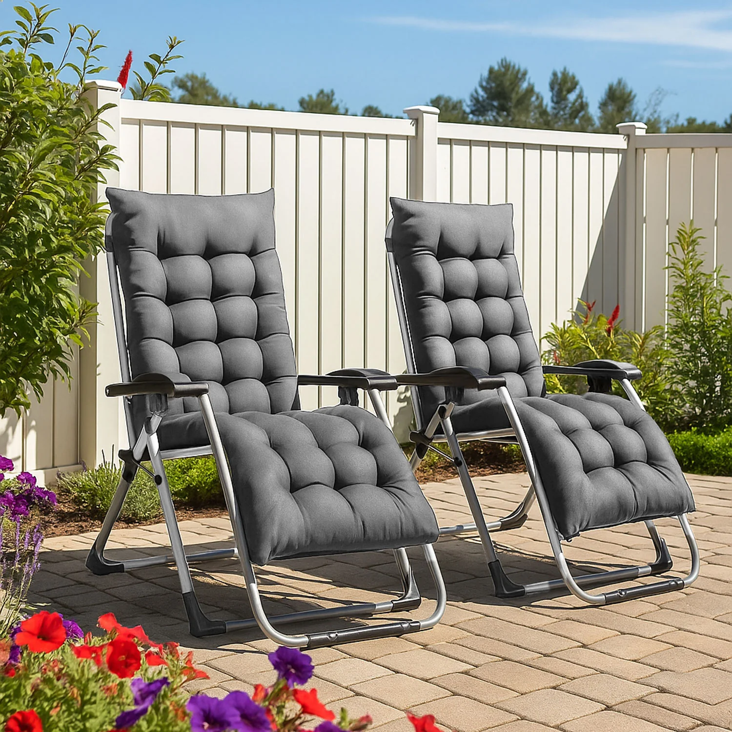 Neo Dark Grey Zero Gravity Sun Lounger With Padded Cushions Set of Two