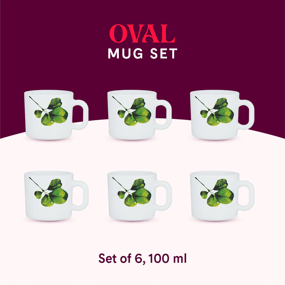 Larah by Borosil Oval Mug Set, 100ml x 6