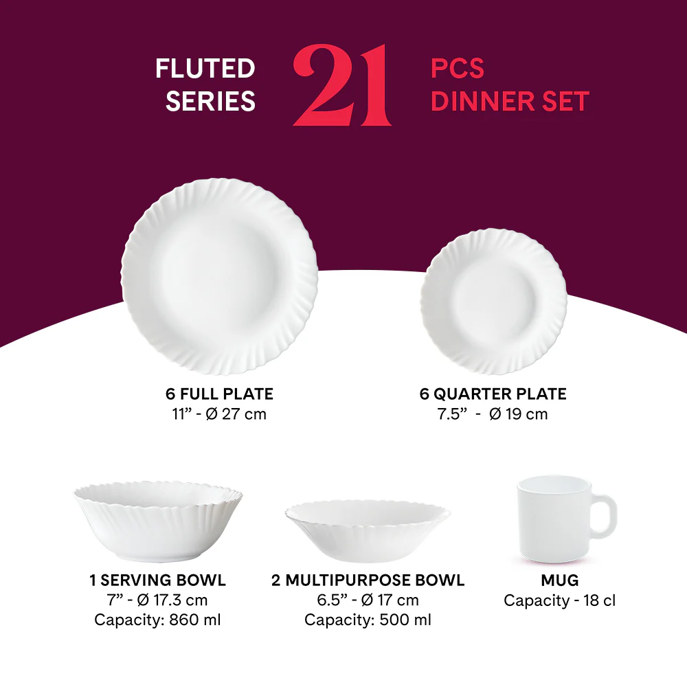 Larah by Borosil, Marina Peach Dinner Set, 21 pc