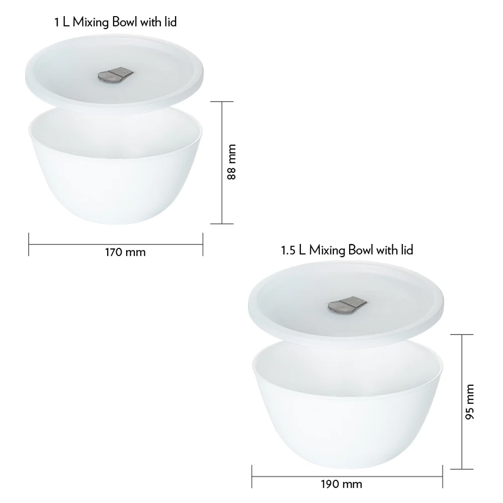 Larah by Borosil Snow Mixing Bowl w Lid, Set of 2, 1.5L + 1L