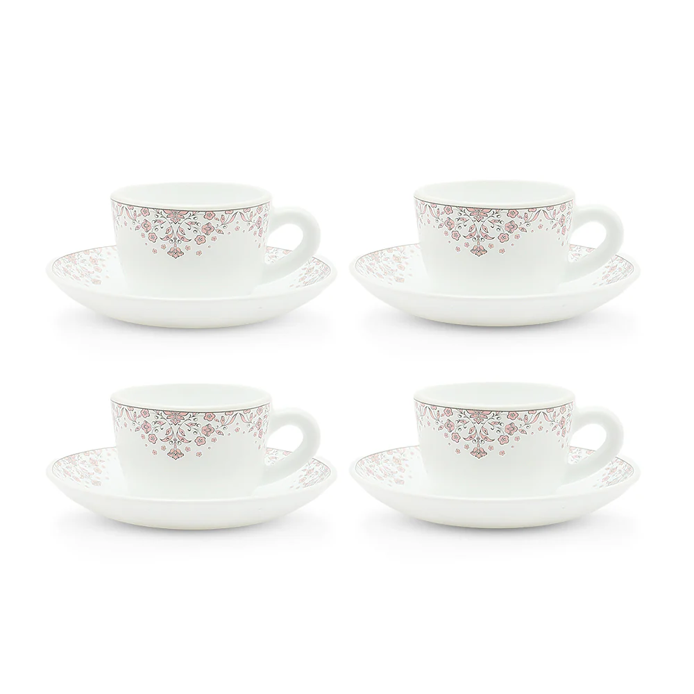 Larah by Borosil Lark Cup n Saucers Set, 140ml x 8