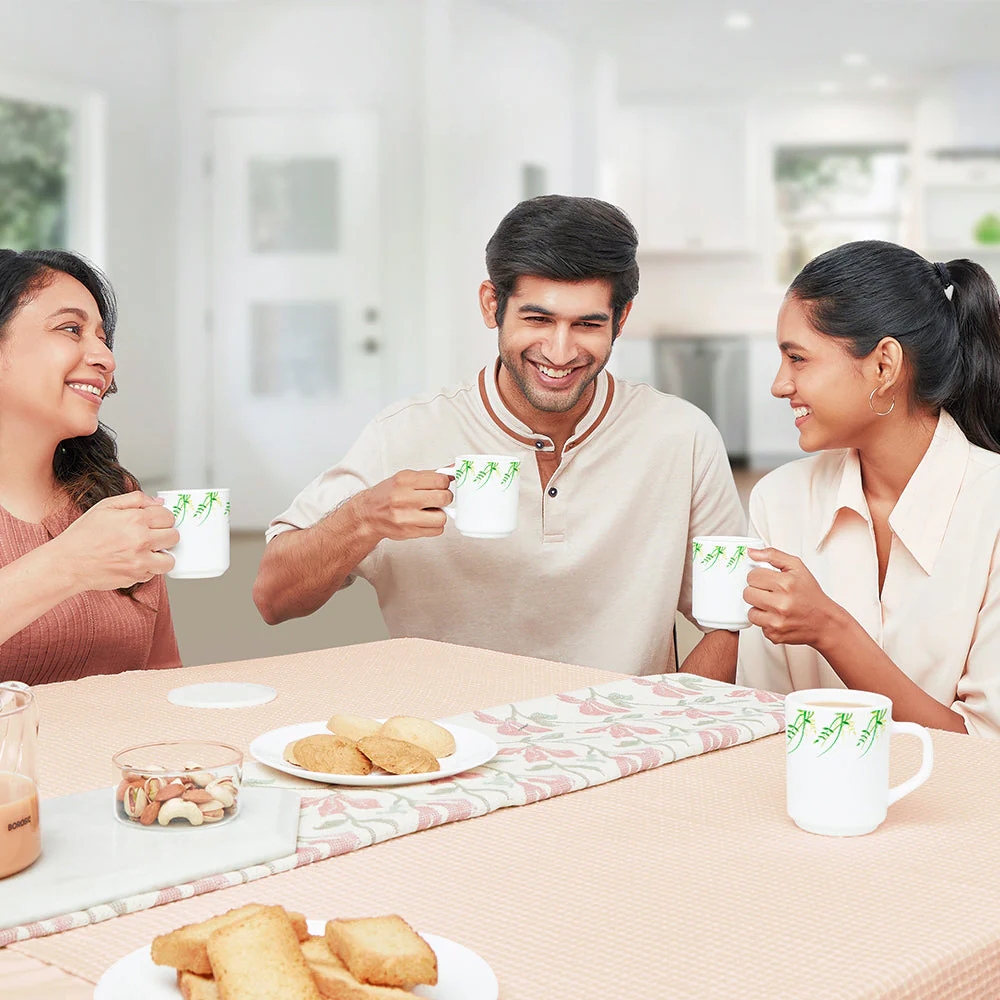 Larah by Borosil Green Herbs Mug Set, 180ml x 6