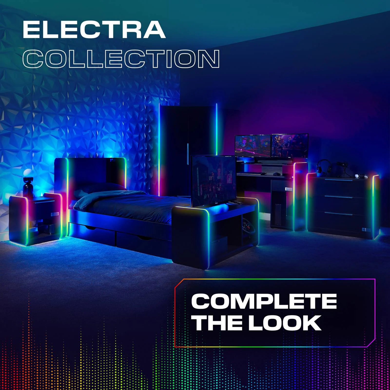 Electra LED Bedside Side Table with Wireless Charging - Black RGB