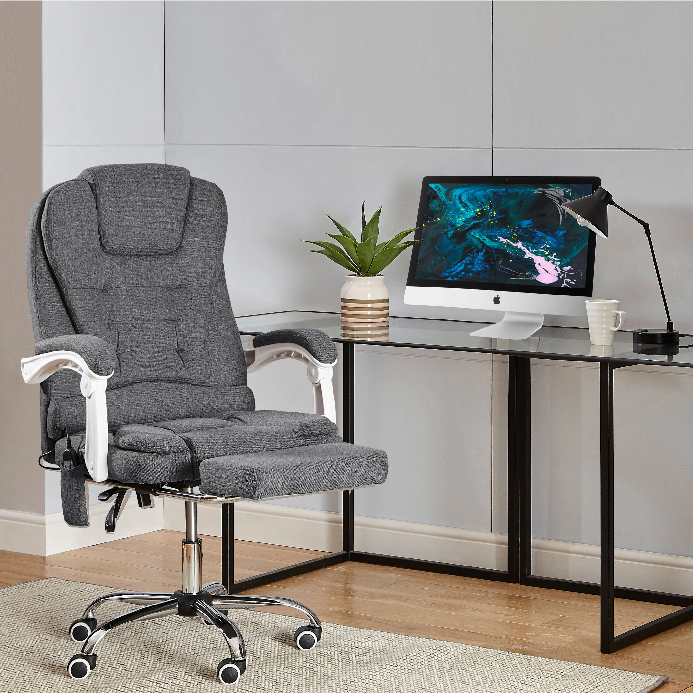 Neo Office Chair Dark Grey Fabric With Footrest & Massage Function