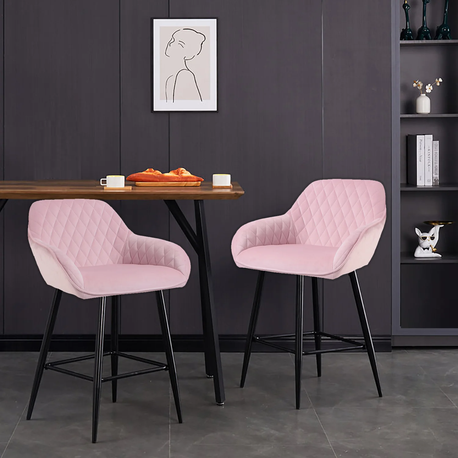 Annecy Pink Crushed Velvet Bar Stool
