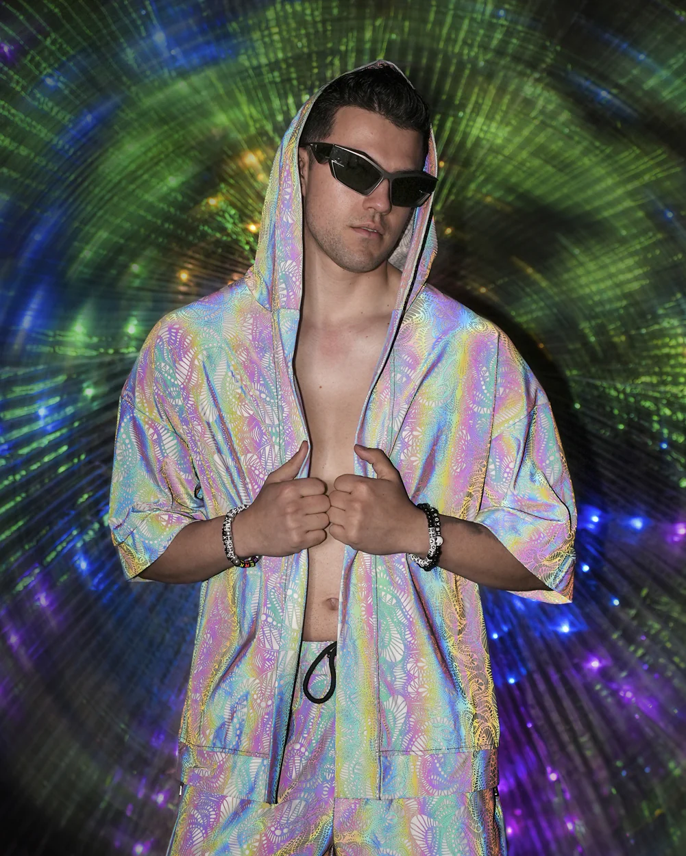 Pure Euphoria White Rainbow Reflective Hooded Robe