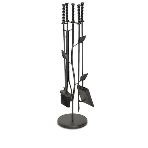 5 Piece Garden Leaf Fireplace Tool Set, Black