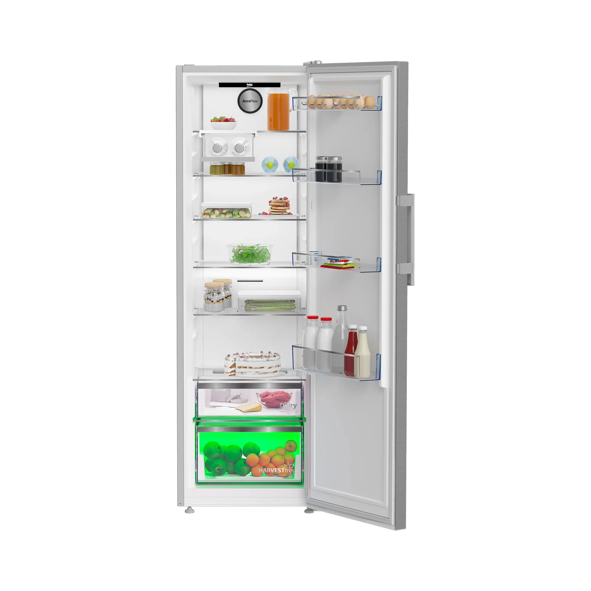 Beko 365L Beyond 60cm Upright Fridge Pearl Steel