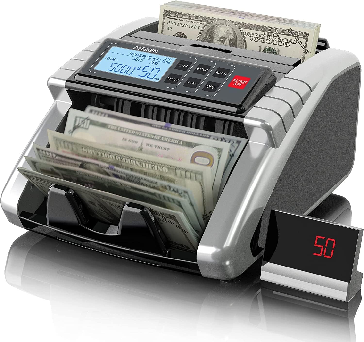 Money Counter Machine with Value Count, Dollar, Counterfeit Detection Bill Counter with LCD Display