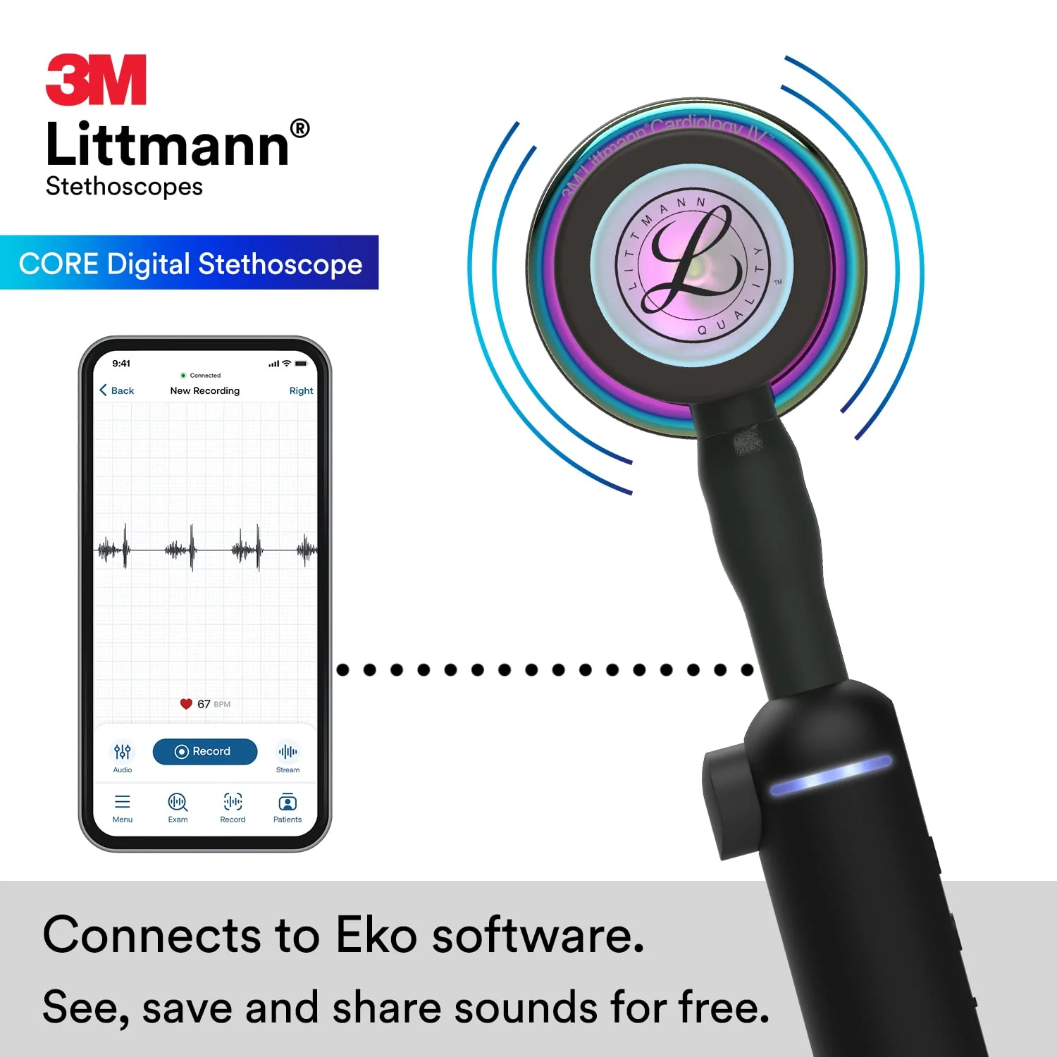 Digital Stethoscope, Advanced Up To 40x Amplification, Active Noise Cancellation, In-App Sound Wave Visualization