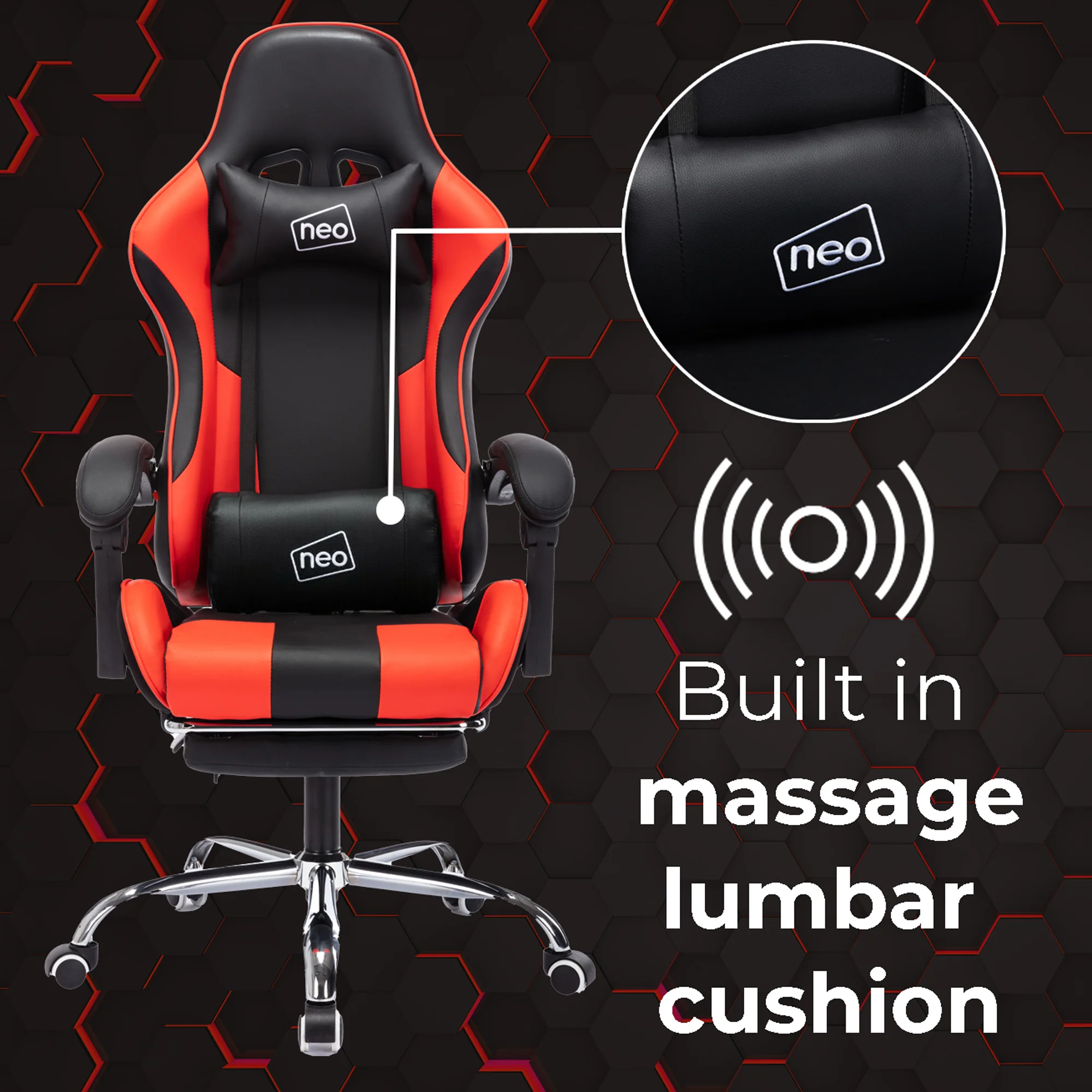 Neo Gaming Chair Red & Black Leather with Massage Function